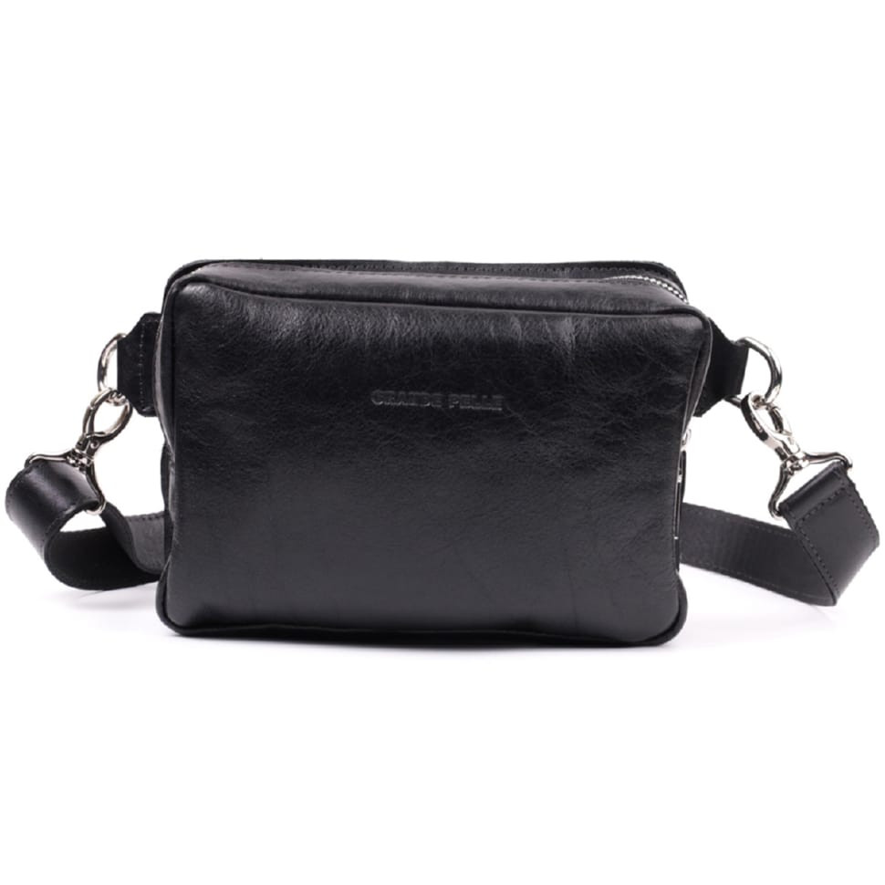 Сумка бананка прямокутного формату із якісної натуральної шкіри GRANDE PELLE 22576 Чорний