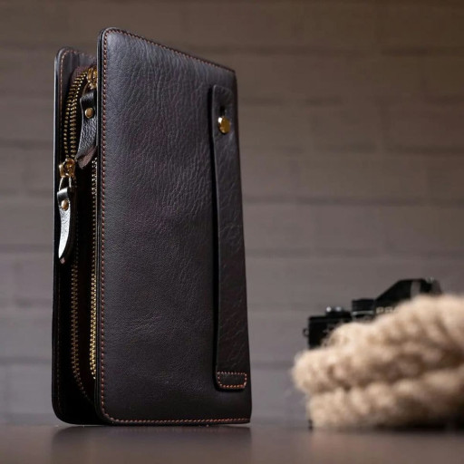 Чоловічий клатч шкіряний bx9069 у коричневому кольорі на два відділення