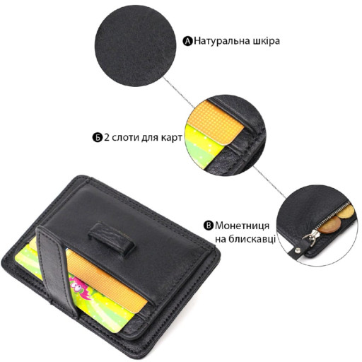 Зручний кардхолдер із натуральної шкіри Tony Bellucci 22067 Чорний