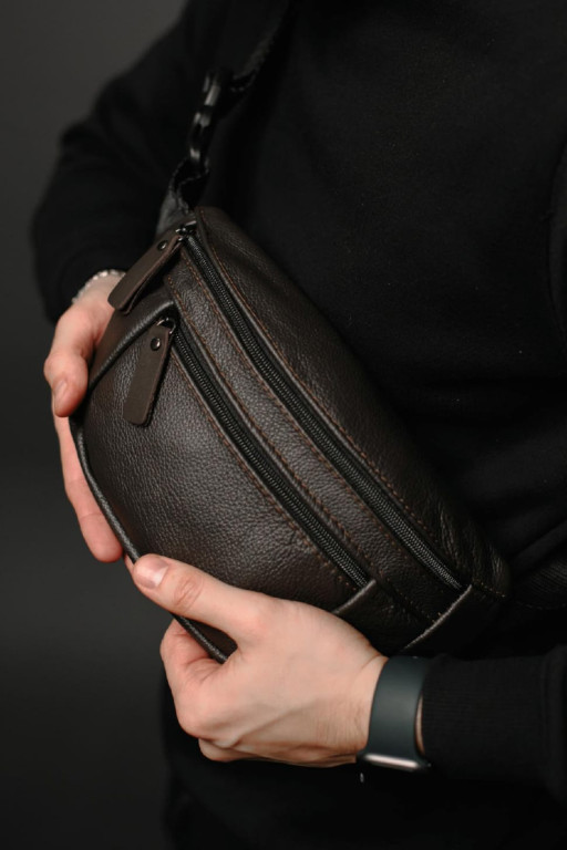 Чоловіча сумка-бананка на пояс з натуральної шкіри, коричнева SL032 (коричнева)