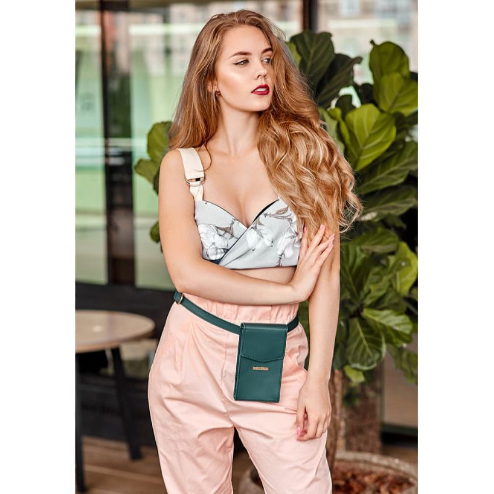 Vertical women's leather bag Mini belt/crossbody green