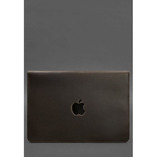 Шкіряний чохол-конверт на магнітах для MacBook 16 дюйм Темно-коричневий Crazy Horse