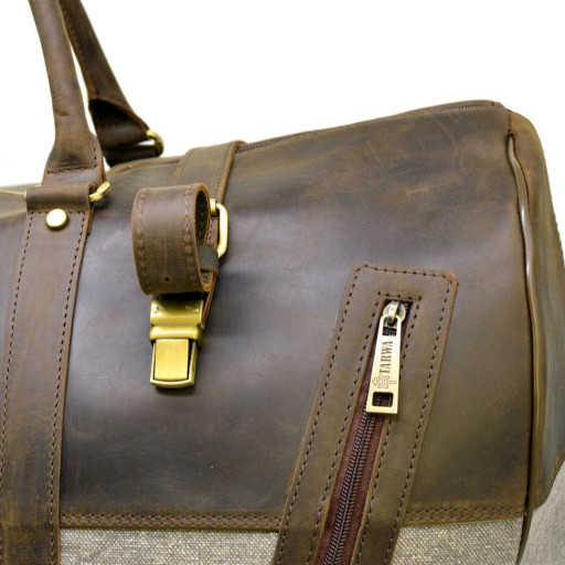 Дорожня сумка-баул зі шкіри Crazy Horse і тканини Canvas RGj-1633-4lx TARWA