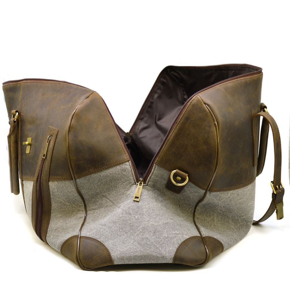 Дорожня сумка-баул зі шкіри Crazy Horse і тканини Canvas RGj-1633-4lx TARWA