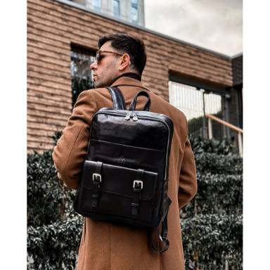 Large Leather Backpack for Men - The Divine Comedy - Black color - Time Resistance 5209401