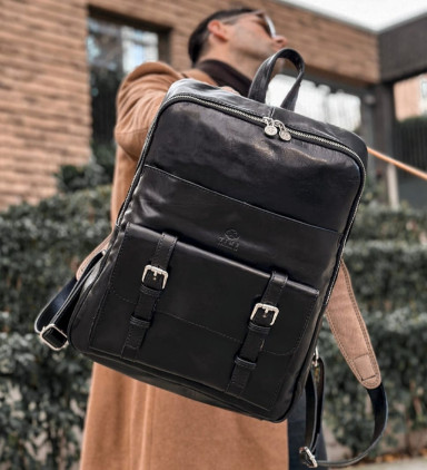 Large Leather Backpack for Men - The Divine Comedy - Black color - Time Resistance 5209401