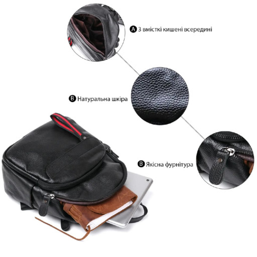 Шкіряний невеликий жіночий рюкзак Vintage 20675 Чорний