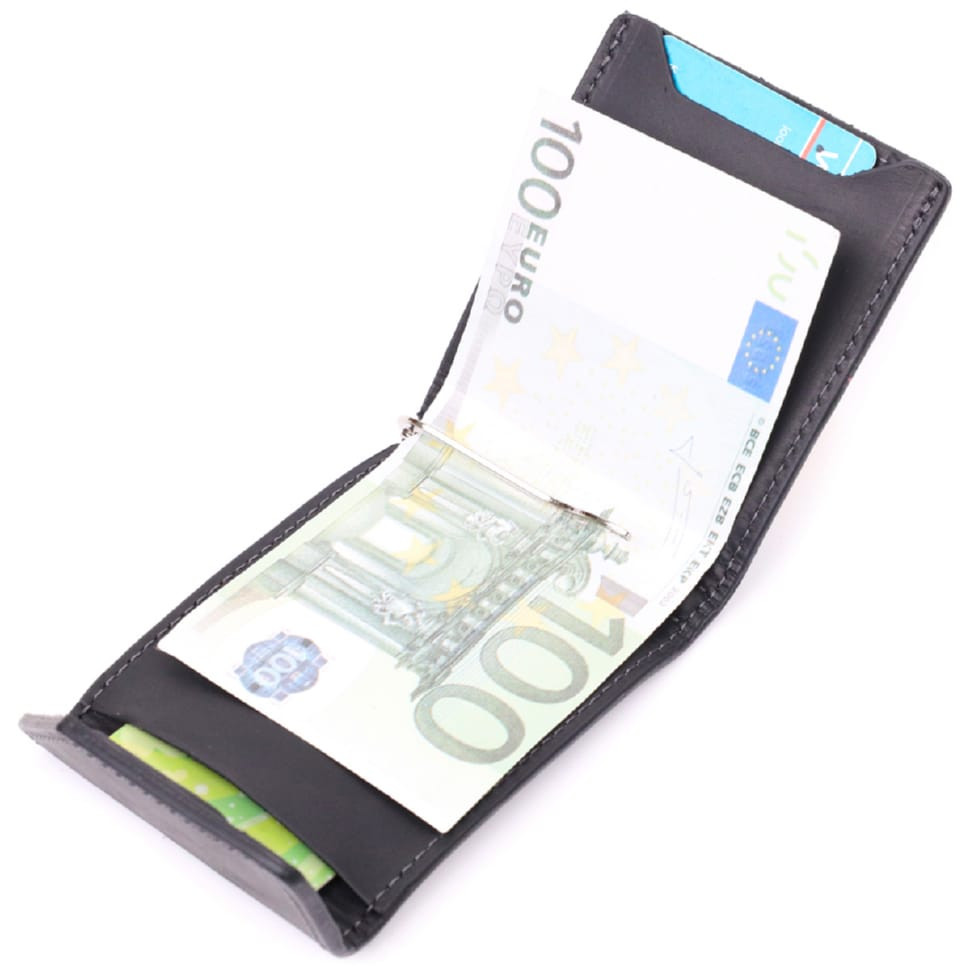 Компактний шкіряний затискач для грошей з утримувачем для Apple AirTag GRANDE PELLE 11617 Чорний