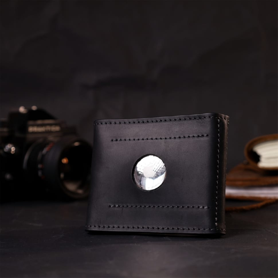 Компактний шкіряний затискач для грошей з утримувачем для Apple AirTag GRANDE PELLE 11617 Чорний