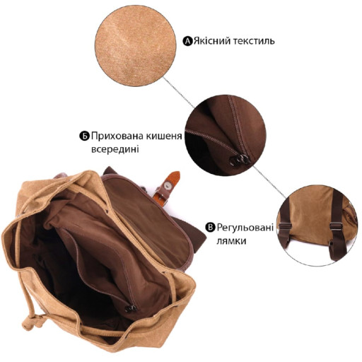 Чоловічий текстильний рюкзак, що закривається клапаном на магніт Vintage 22155 Коричневий