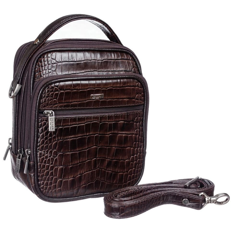 Барсетка м'яка шкіряна DESISAN 3022-19 коричневий кроко