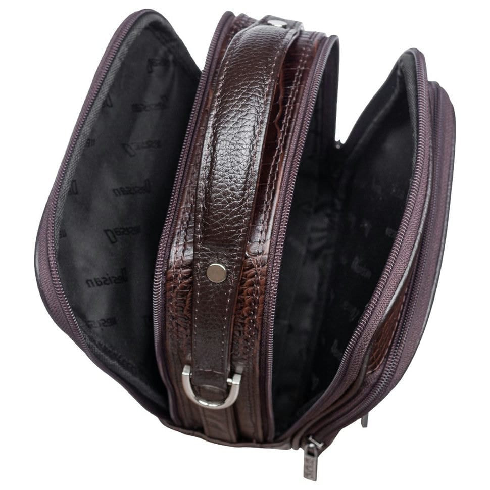 Барсетка м'яка шкіряна DESISAN 3022-19 коричневий кроко