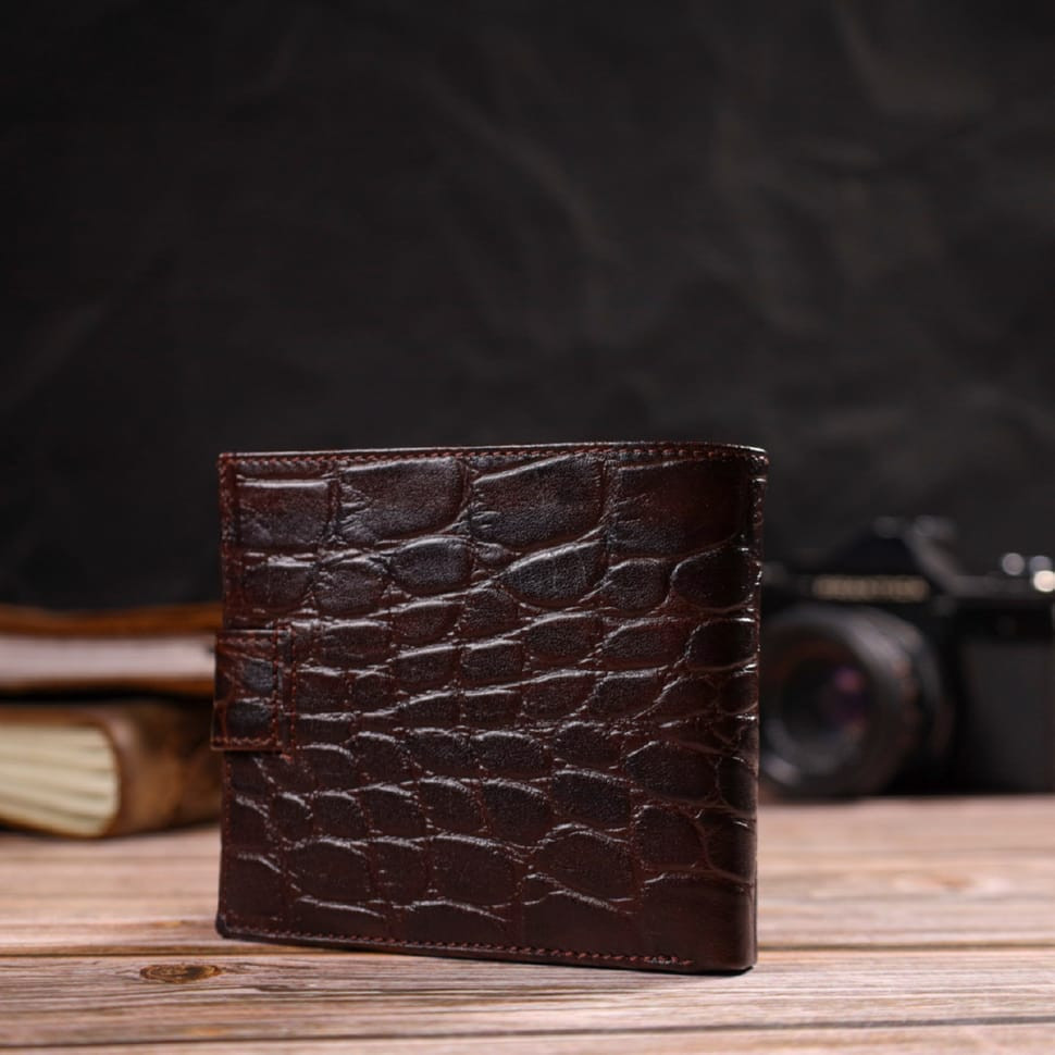 Купюрник для чоловіків горизонтального формату з натуральної шкіри з тисненням під крокодила CANPELLINI 21773 Коричневий