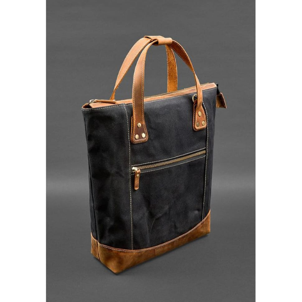 Backpack bag made of canvas and genuine light brown leather