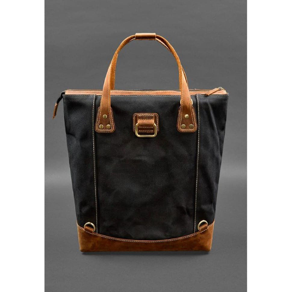 Backpack bag made of canvas and genuine light brown leather