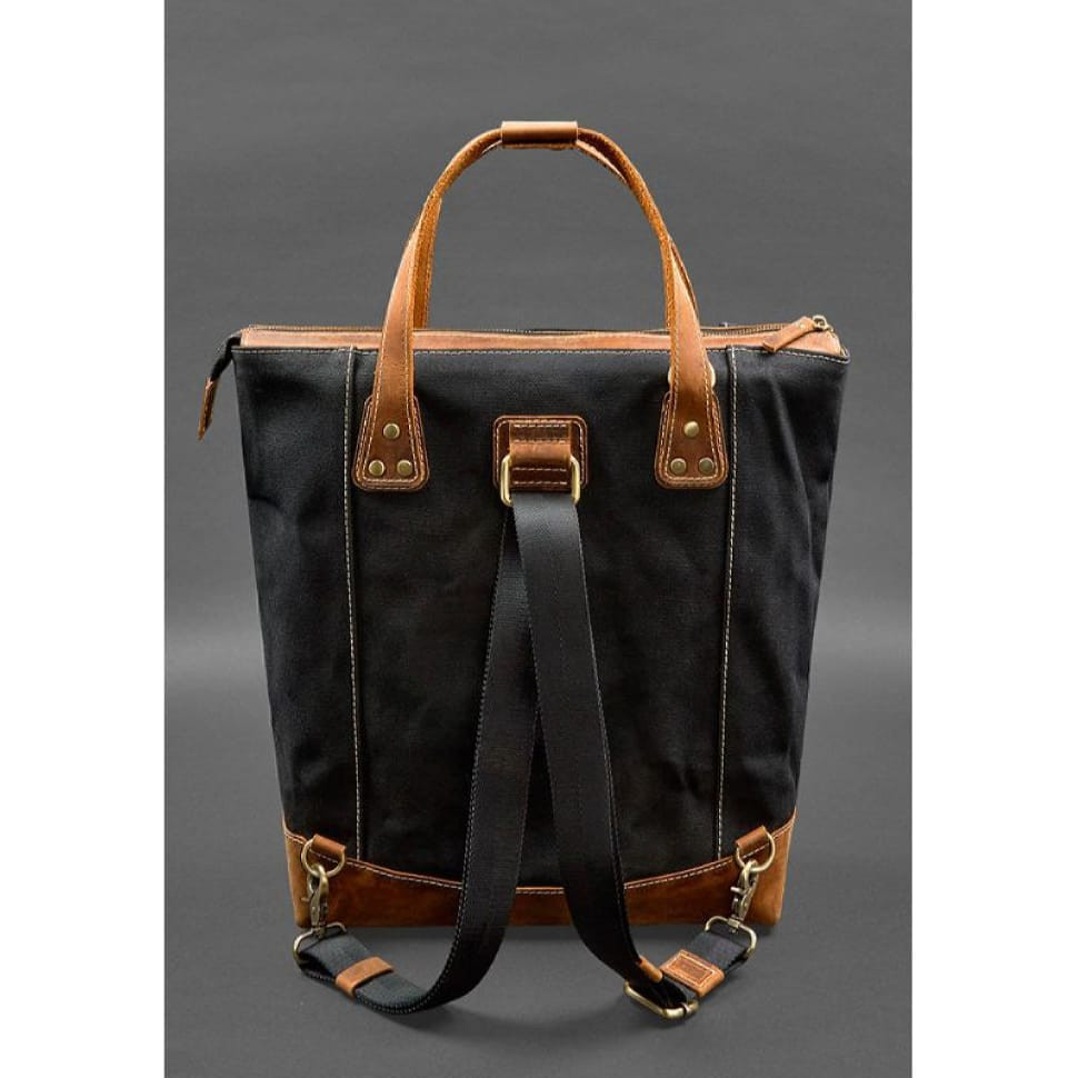 Backpack bag made of canvas and genuine light brown leather