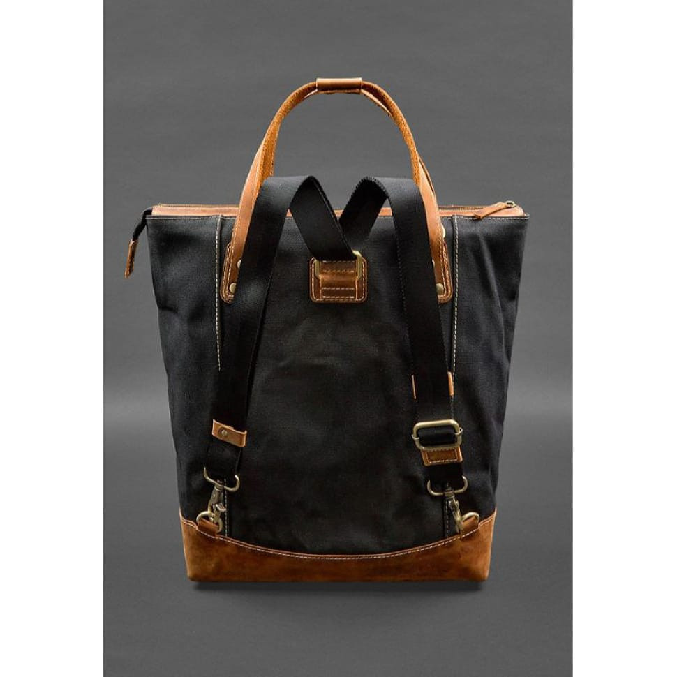Backpack bag made of canvas and genuine light brown leather