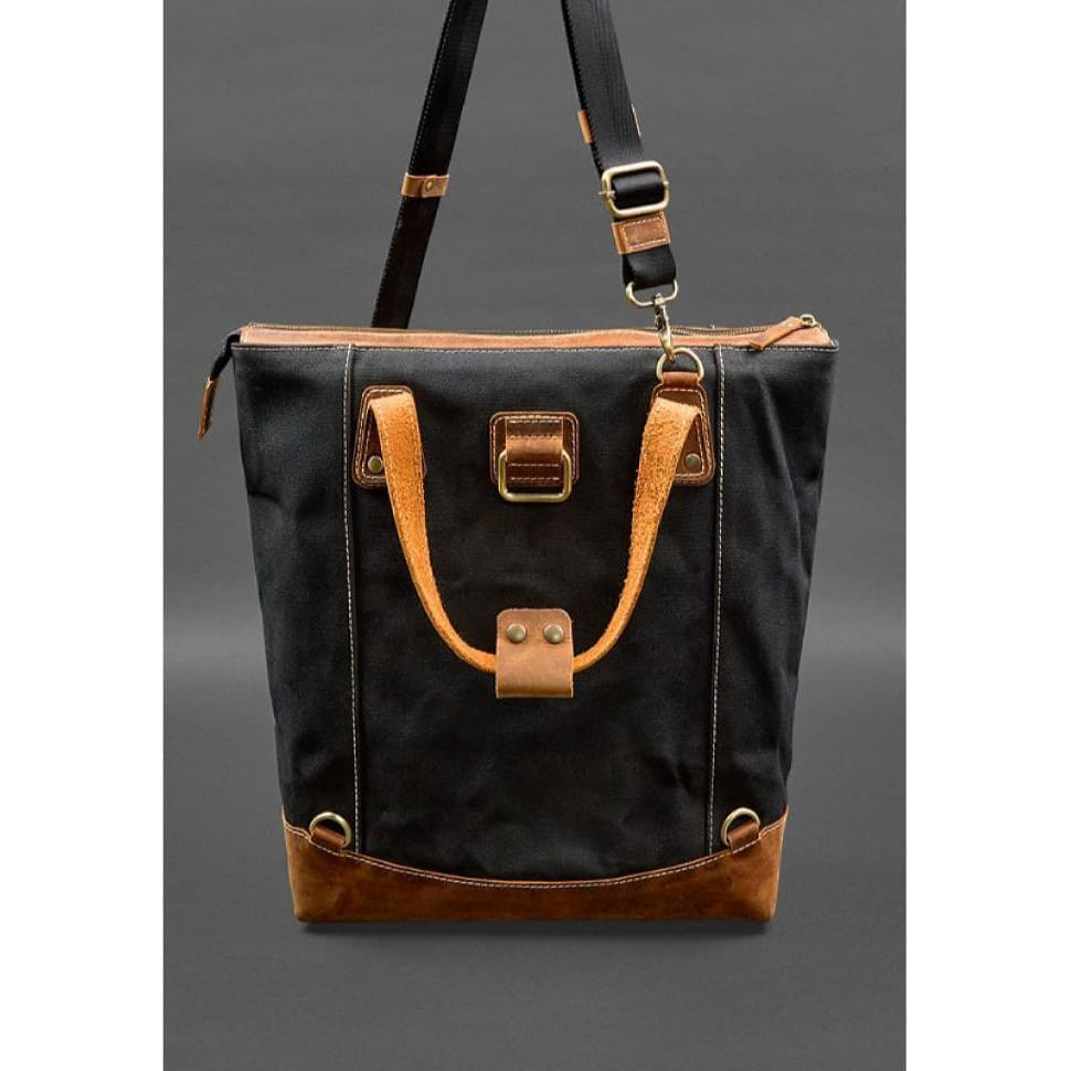 Backpack bag made of canvas and genuine light brown leather