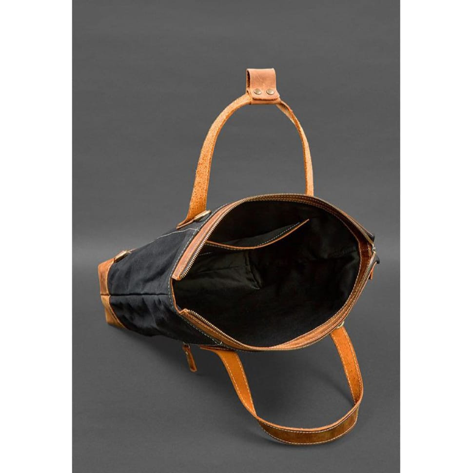 Backpack bag made of canvas and genuine light brown leather