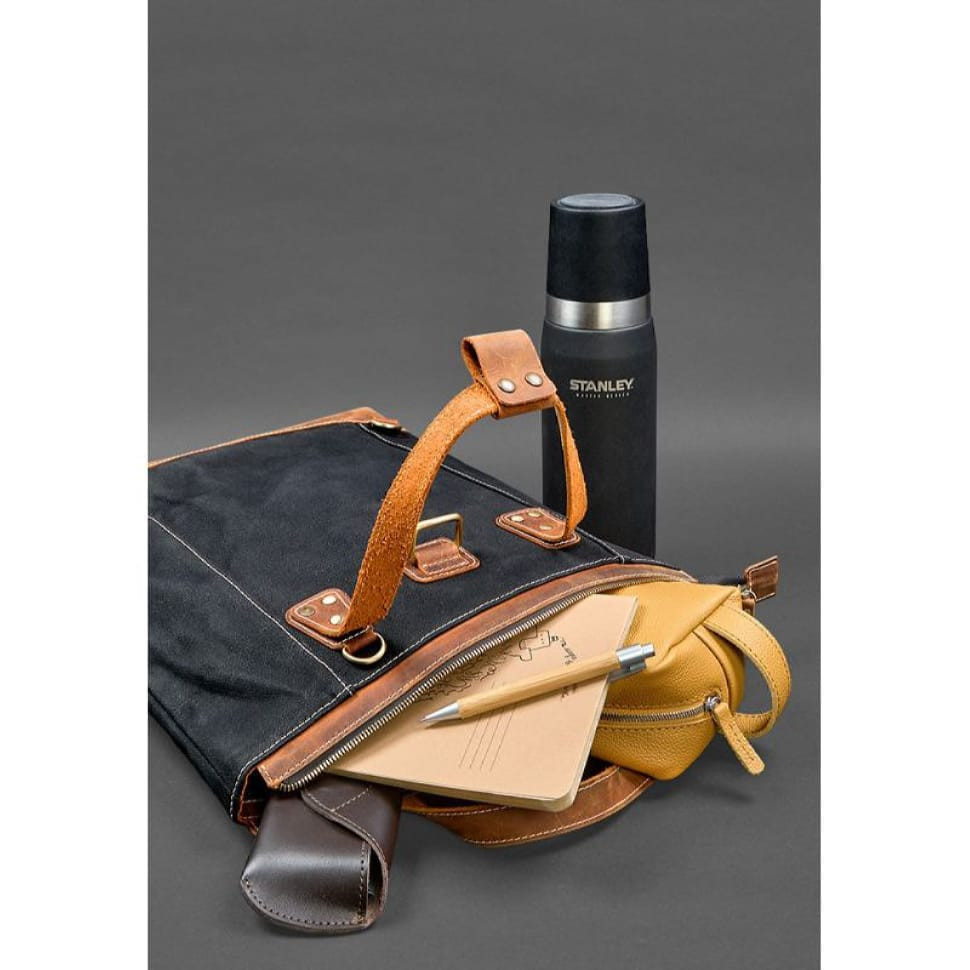 Backpack bag made of canvas and genuine light brown leather