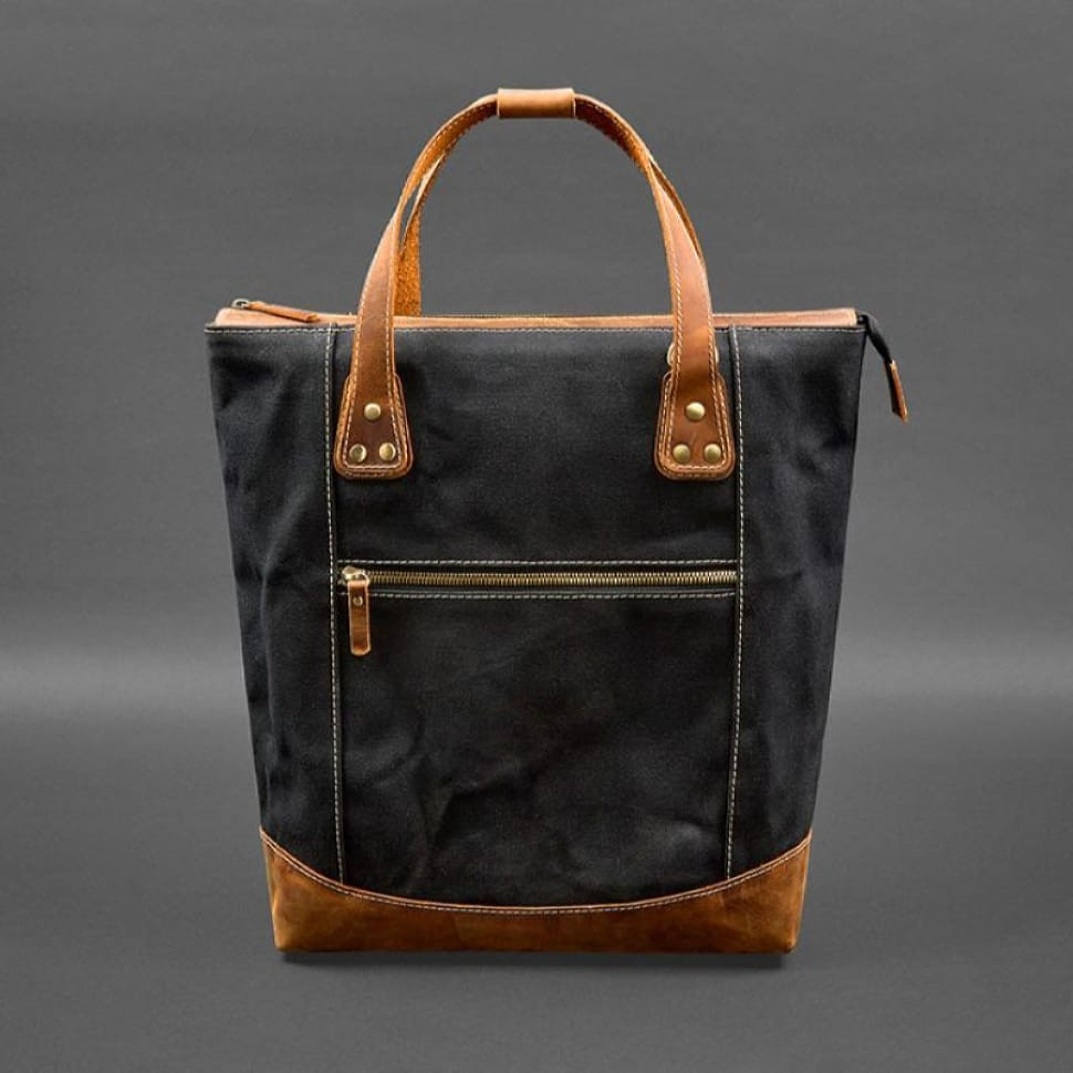 Backpack bag made of canvas and genuine light brown leather