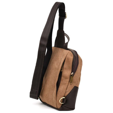 Shoulder sling, chest bag made of leather and canvas TARWA RCc-1905-3md