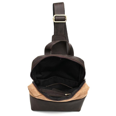 Shoulder sling, chest bag made of leather and canvas TARWA RCc-1905-3md