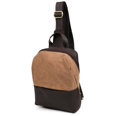 Shoulder sling, chest bag made of leather and canvas TARWA RCc-1905-3md