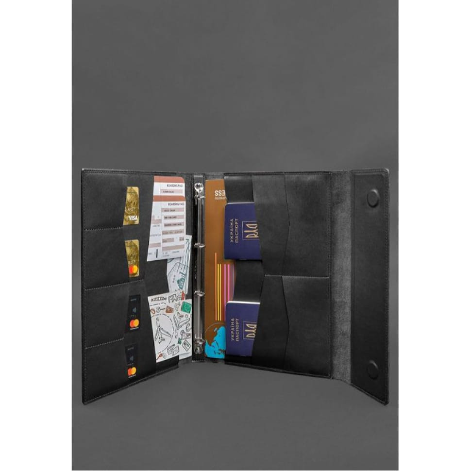 Leather document folder "Family" A4 on a segregator with files, black