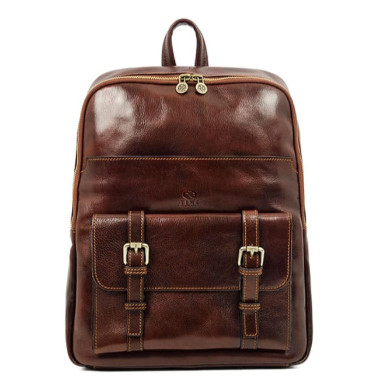 Large Leather Backpack for Men - The Divine Comedy - Brown color - Time Resistance 5209001