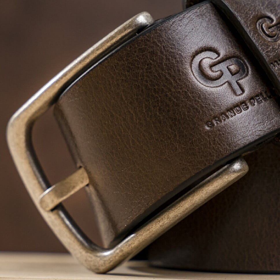 Чоловічий ремень з круглою пряжкою Grande Pelle 11271 Капучино