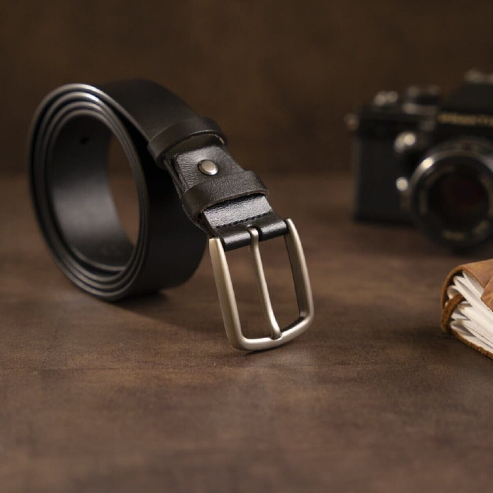 Чоловічий ремень з класичною пряжкою механіка Vintage 20316 Чорний