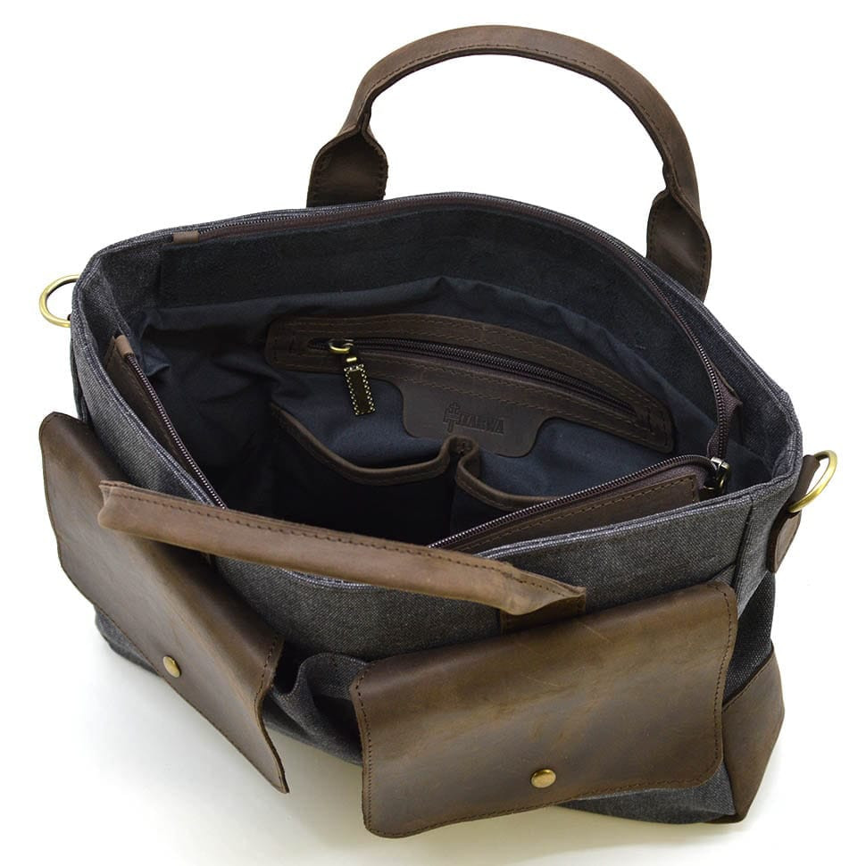 Mens bag made of canvas and horse leather TARWA RGc-3990-3md gray