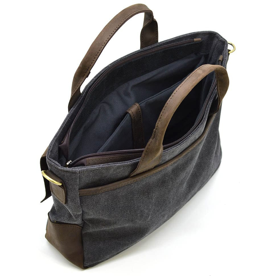 Mens bag made of canvas and horse leather TARWA RGc-3990-3md gray