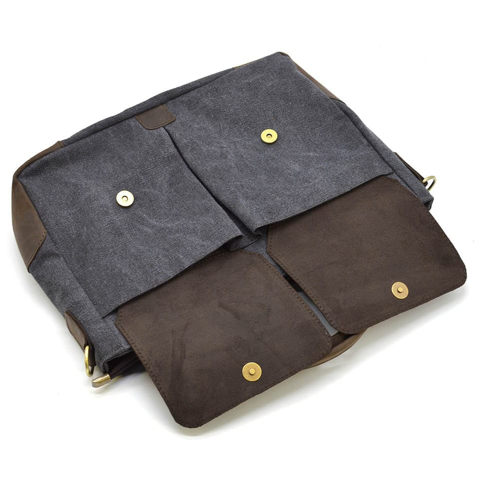 Mens bag made of canvas and horse leather TARWA RGc-3990-3md gray