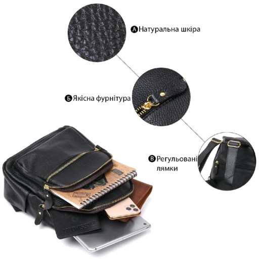 Шкіряний стильний жіночий рюкзак Vintage 20676 Чорний