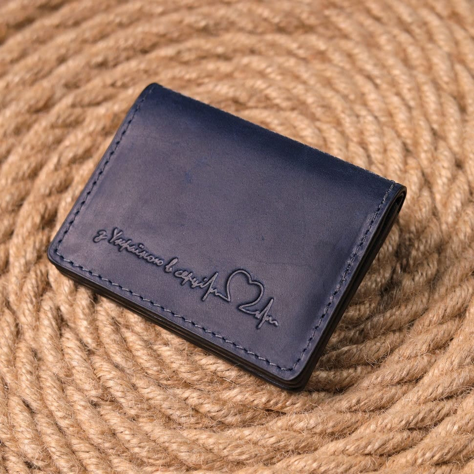 Практична обкладинка на автодокументи у вінтажній шкірі Серце GRANDE PELLE 16714 Синій