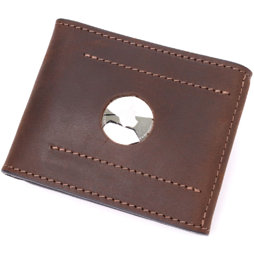 Надійний шкіряний затискач для грошей з тримачем Apple AirTag GRANDE PELLE 11618 Коричневий