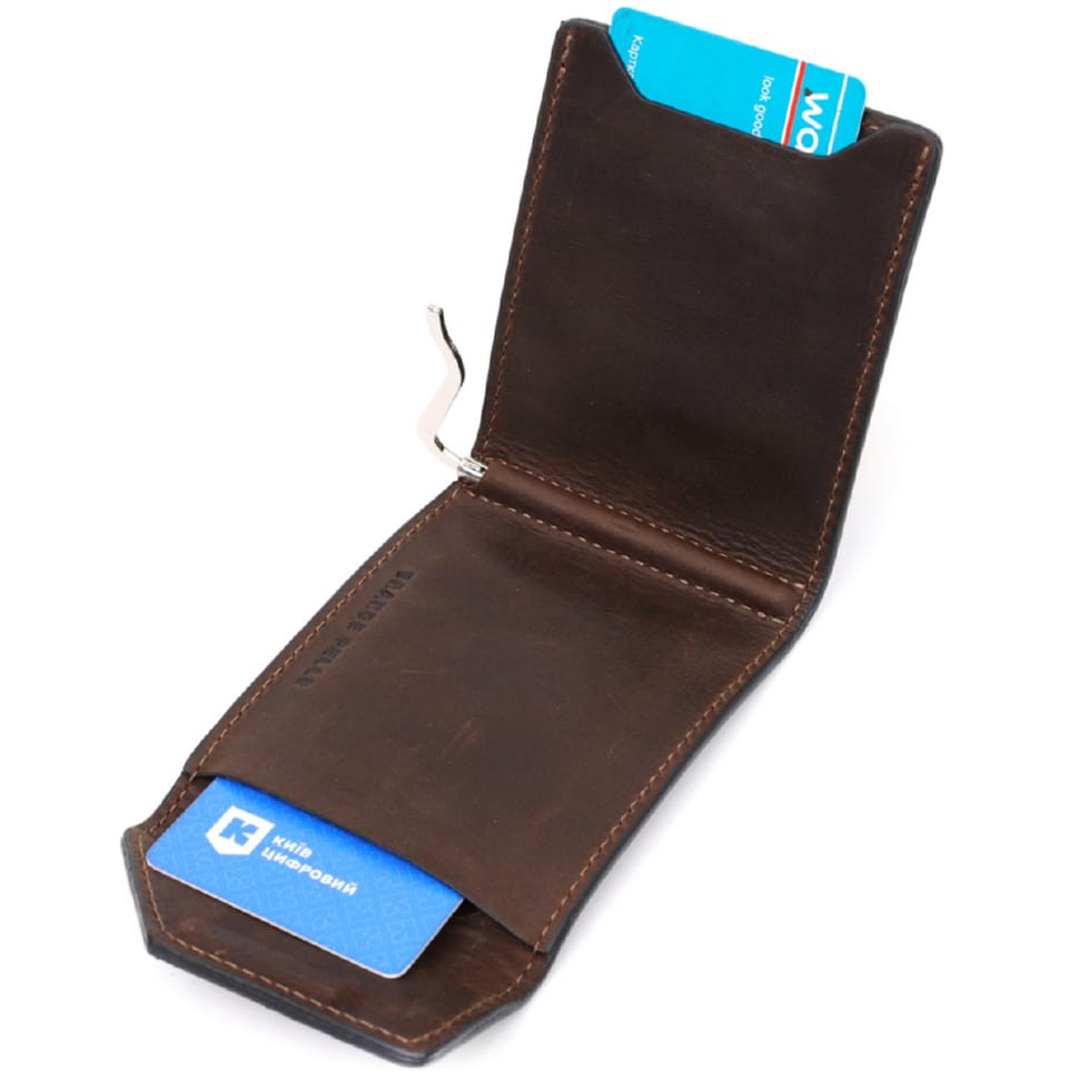 Надійний шкіряний затискач для грошей з тримачем Apple AirTag GRANDE PELLE 11618 Коричневий