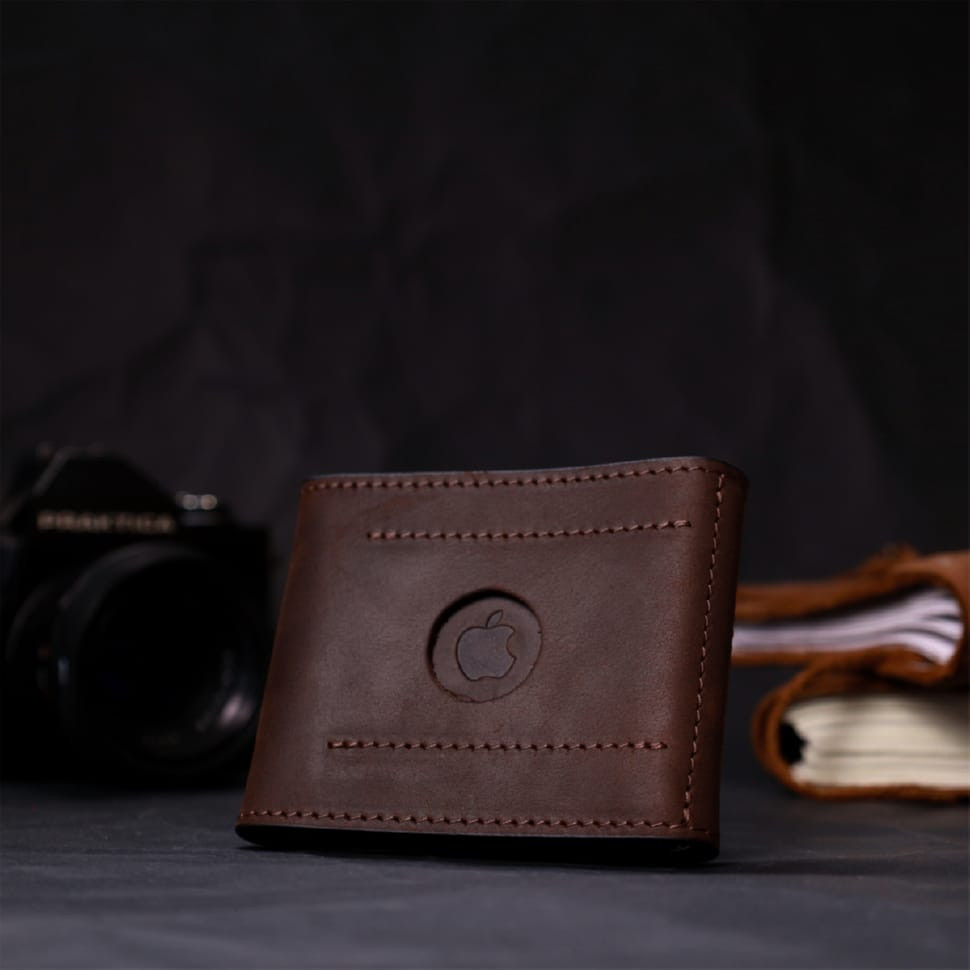 Надійний шкіряний затискач для грошей з тримачем Apple AirTag GRANDE PELLE 11618 Коричневий