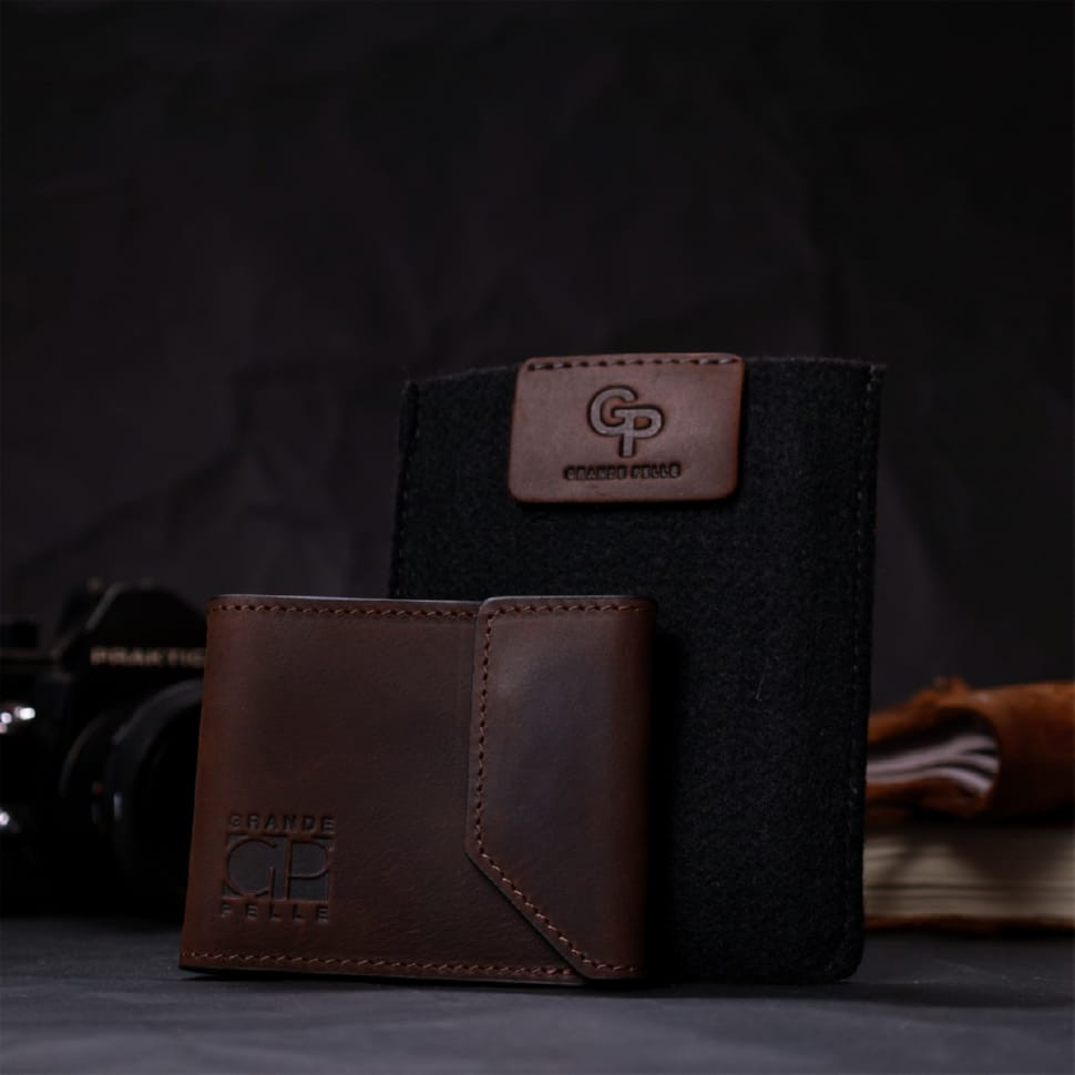 Надійний шкіряний затискач для грошей з тримачем Apple AirTag GRANDE PELLE 11618 Коричневий