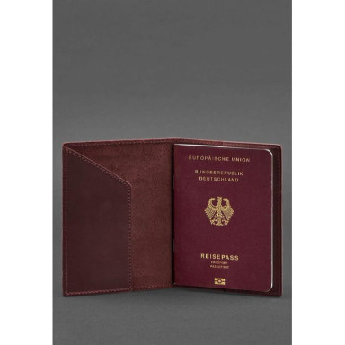 Leather passport cover with the coat of arms of Germany burgundy Crazy Horse