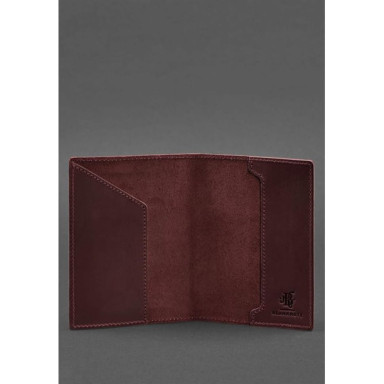 Leather passport cover with the coat of arms of Germany burgundy Crazy Horse