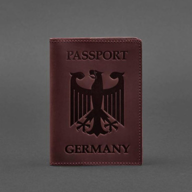 Leather passport cover with the coat of arms of Germany burgundy Crazy Horse