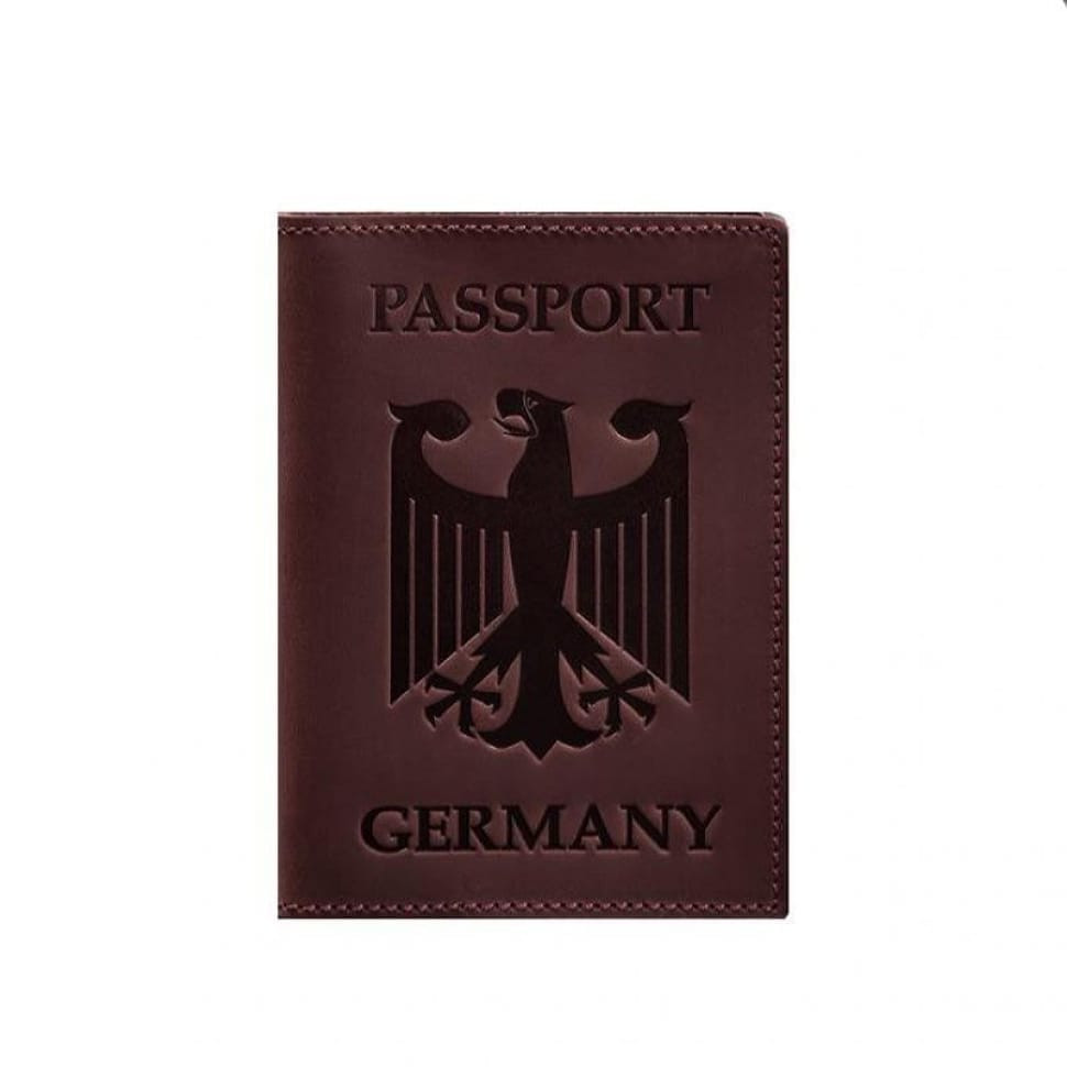 Кожаная обложка для паспорта с гербом Германии бордовая Crazy Horse
