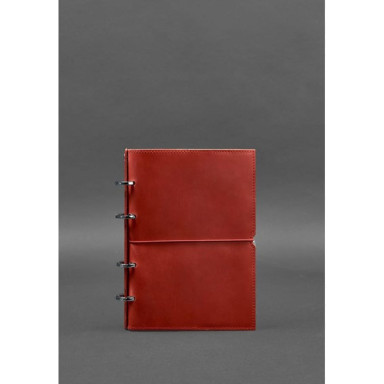 Leather notebook A5 on rings (soft-book) 9.0 in coral soft cover