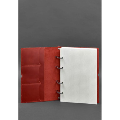 Leather notebook A5 on rings (soft-book) 9.0 in coral soft cover