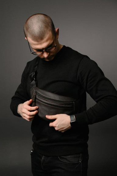 Men`s Fanny Pack Leather Waist Bag Brown SL033 (Brown)