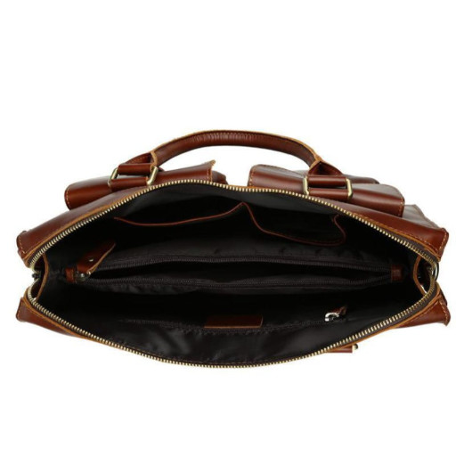 Шкіряна сумка портфель Tiding 8410, коричневий глянець