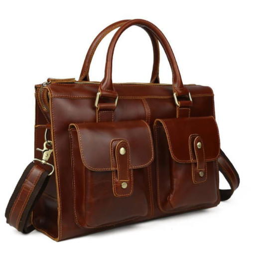 Шкіряна сумка портфель Tiding 8410, коричневий глянець